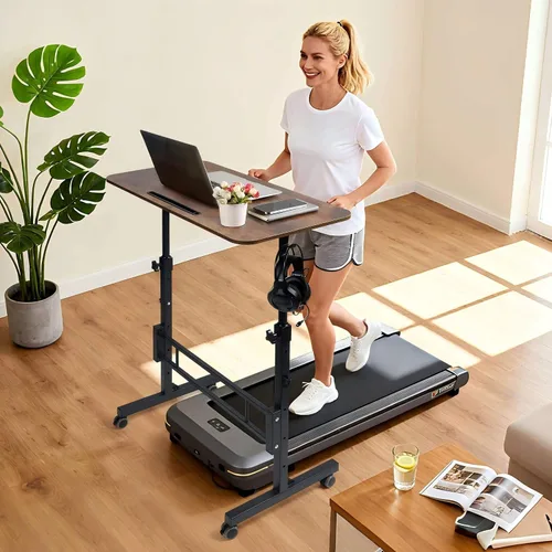 Miniatura 2 de Escritorio de pie ajustable con ruedas, escritorio portátil con ruedas, mesa pequeña para computadora portátil para oficina en casa, estación
