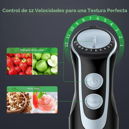 Miniatura 6 de FRESKO Batidora de inmersión de mano, mezclador eléctrico de mano de acero inoxidable con 12 velocidades y modo turbo, potente licuadora de emulsión
