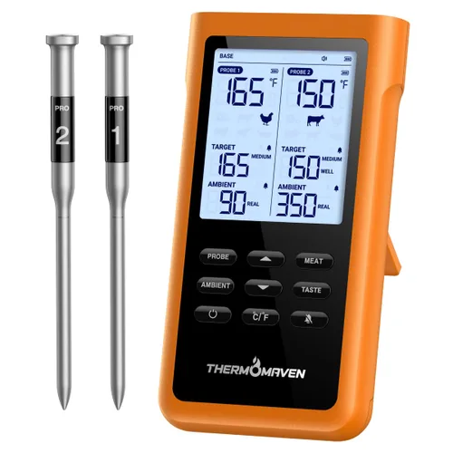 Miniatura 10 de ThermoMaven 3000 pies Termómetro inteligente inalámbrico para carne, rango largo Sub-1G, precisión certificada NIST de 6 sensores, 2 sondas Rojo
