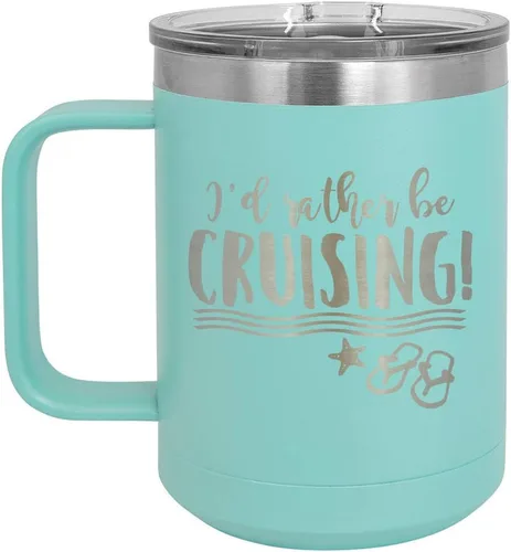 Miniatura 15 de I'D RATHER BE CRUISING Amarillo Taza de café de 15 oz con tapa deslizante Taza de café de viaje con aislamiento Ideas de regalos de cumpleaños