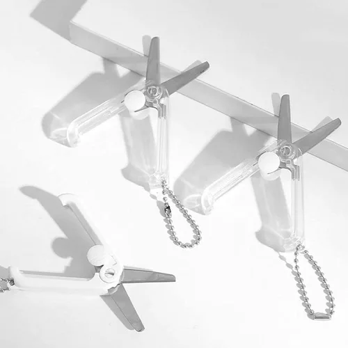 Miniatura 3 de Tijeras plegables azules seguras y portátiles de viaje, tijeras telescópicas plegables de bolsillo con llavero para cortar, álbumes de recortes