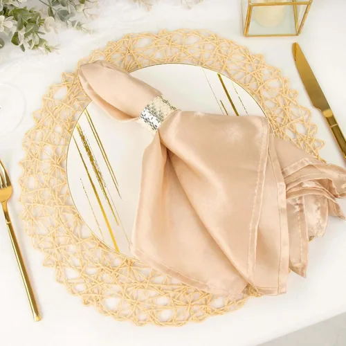 Efavormart - Paquete de 6 manteles individuales redondos de 15 pulgadas con cuerda metálica beige para bodas, eventos, fiestas de cumpleaños
