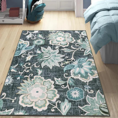 Miniatura 46 de Beeiva Alfombras florales de entrada, lavables para interiores, ultra fina, de 2 x 3 pies, antideslizante, para cocina, tapete de cachemira suave