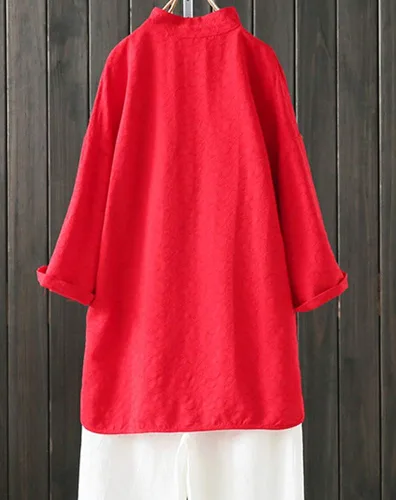 Miniatura 2 de Kedera playera de lino jacquard para mujer, estilo retro chino con botones de rana