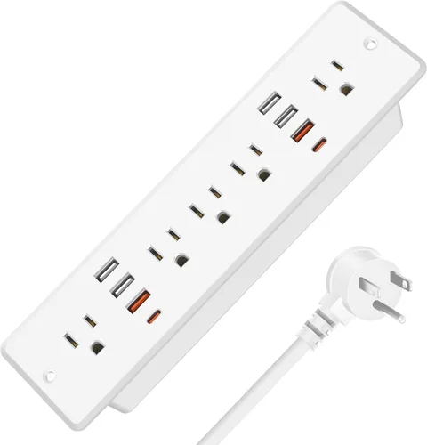 HHSOET Enchufe plano de regleta de alimentación empotrada 13 en 1, toma de escritorio de carga rápida con USB, toma de corriente empotrada para