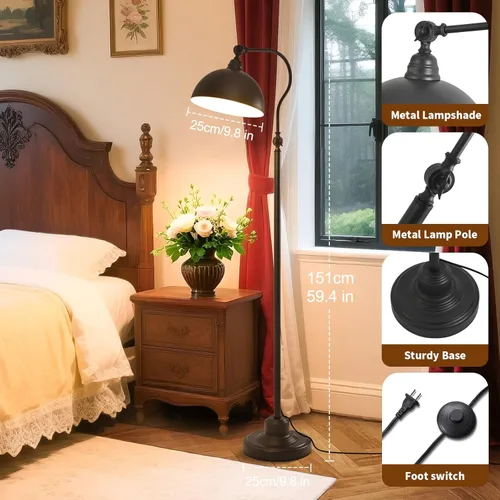 Miniatura 6 de Lámpara de pie de lectura brillante con control remoto y atenuación Bluetooth, estilo rústico vintage, sala de estar, dormitorio, mesita de noche
