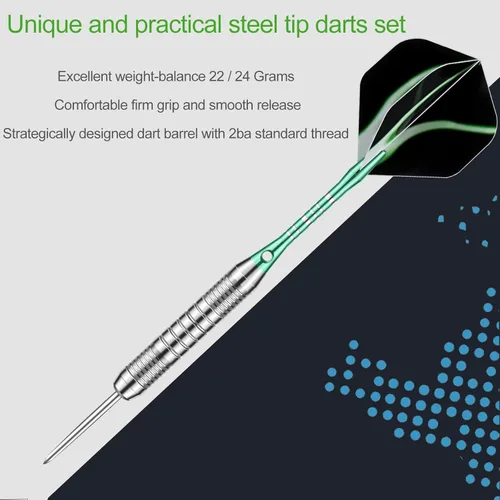 Miniatura 3 de Set de 12 dardos de punta metálica de 22/24 gramos, dardos de punta de acero para tablero de dardos con ejes de aluminio premium, 50 juntas tóricas