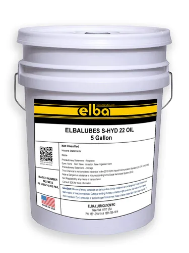 Miniatura 6 de ELBA LUBES S-HYD 22 Aceite hidráulico industrial Sin cenizas sin zinc Referencia cruzada a Mobil VELOCITE 10, Shell TELLUS 22, Rando 22, NUTO 22