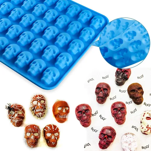 Miniatura 6 de Sidosir 4 moldes de chocolate con calavera de gomita, moldes de caramelo de calavera de gomita, moldes de silicona antiadherentes con 2 cuentagotas