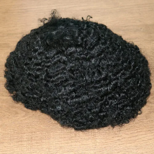 Miniatura 6 de SIMBEAUTY Cabello humano Remy indio 360 ondulado, 0.394 pulgadas, base de piel de tupé rizado, 10 x 8 pulgadas, para hombres negros con sistema