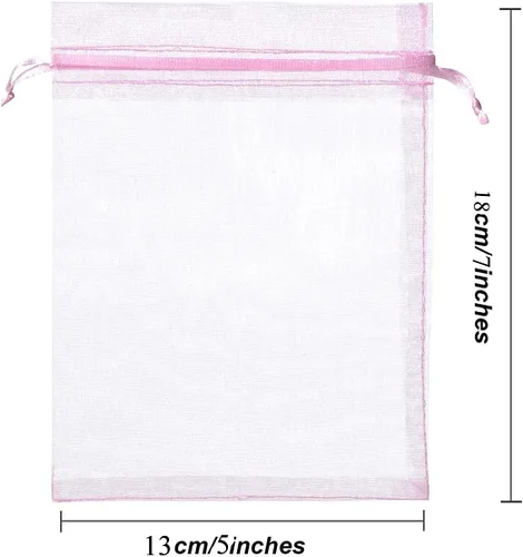 Miniatura 4 de Bolsa de regalo de organza de 5 x 7 pulgadas con cordón para joyas, dulces, juego de 50 bolsitas rosas, bolsas transparentes reutilizables de malla