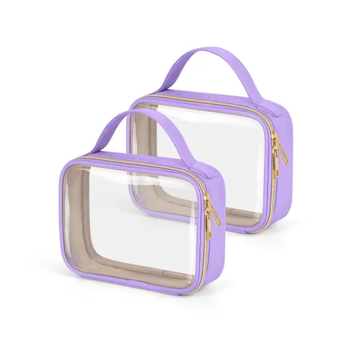 Miniatura 19 de Bolsa de aseo transparente Wedama, paquete de 2 bolsas de maquillaje transparentes con asas, bolsas cosméticas de PVC para mujeres y hombres, bolsas