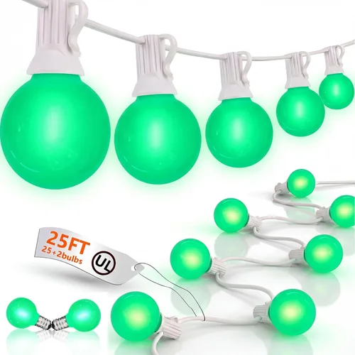 Miniatura 16 de Guirnalda de luces LED para exteriores, G40, de 25 pies, impermeable, con 27 bombillas inastillables, luces colgantes de decoración de Navidad al