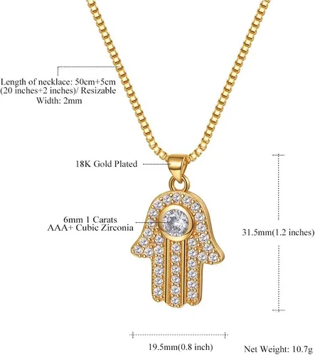 Miniatura 7 de Suplight Collar de plata de ley 925 con estrella judía de David, acero inoxidable, chapado en oro, mano islámica de corazón de Fátima, collares