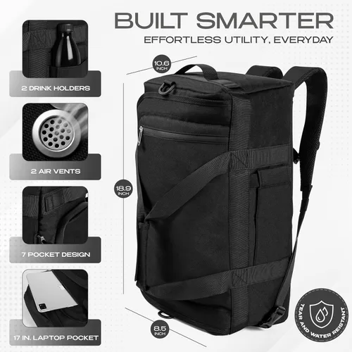 Miniatura 3 de Mochila táctica 3 en 1 para hombres y mujeres, mochila de viaje con soporte para tazas, compartimento para zapatos y laptop con ventilación