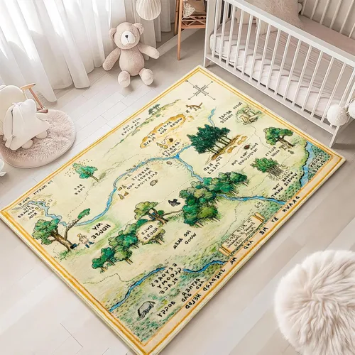 Estmy Alfombra lavable de 5x7 pies para guardería, linda alfombra de juego de bosque para niños y niñas, tapete de juego neutro y suave para gatear