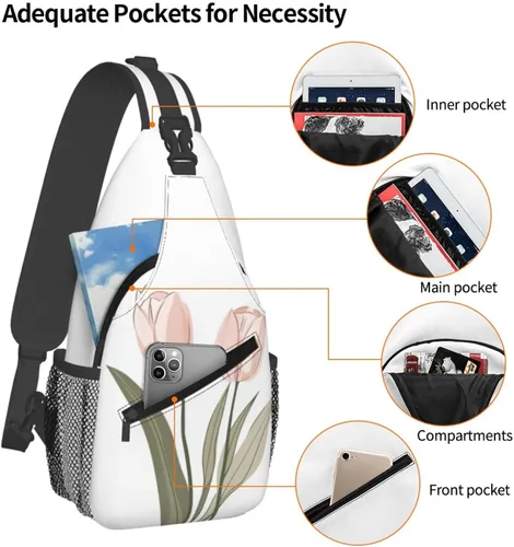Miniatura 3 de Bolso bandolera para hombres y mujeres, mochila cruzada floral de tulipán pastel, mochila casual de senderismo para viajes, deportes, correr, bolsa