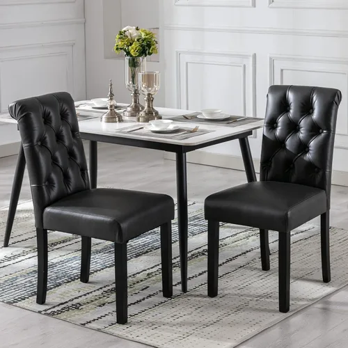 Juego de 2 sillas de comedor tapizadas de piel sintética, sillas Parsons con respaldo alto, sillas laterales sin brazos para cocina y comedor, color