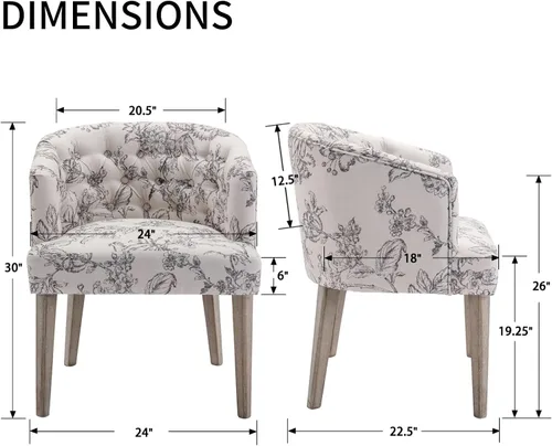 Miniatura 2 de DUOMAY Juego de 2 sillas de comedor modernas copetudas, silla auxiliar tapizada de lino, cómoda silla de barril con patas de madera para el hogar