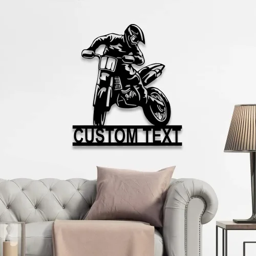 Miniatura 2 de Arte de pared de metal personalizado para motocross con luz LED, luz nocturna personalizada con nombre de motocross, decoración de lámpara de neón