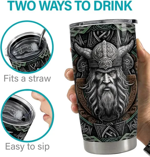 Miniatura 7 de Vaso vikingo personalizado Vikings Celtic de acero inoxidable de 20 onzas, 30 onzas, taza de viaje para café, taza con nombre personalizado, regalos