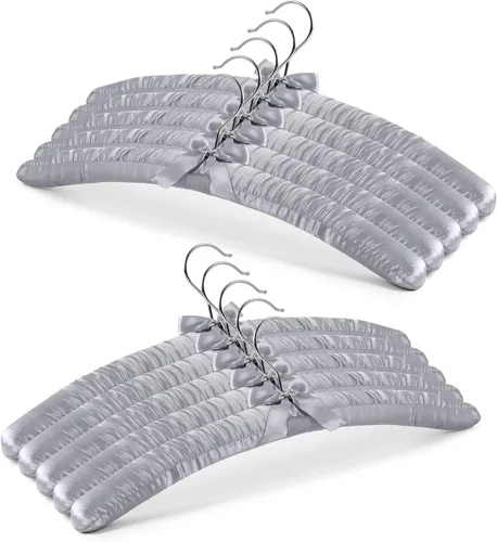 JS HANGER Percha acolchada para suéteres, perchas extra grandes de 17 pulgadas con cubierta de satén, sin protuberancias de hombro para ropa de Gris
