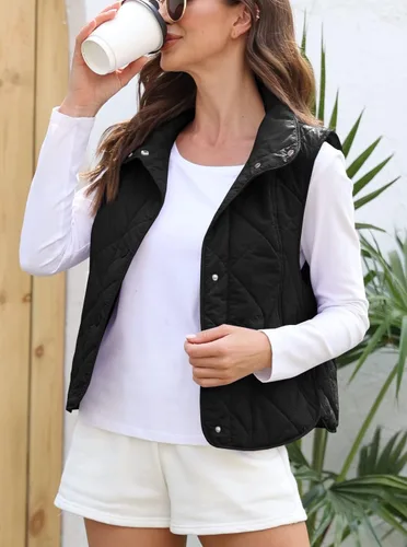 Miniatura 8 de Veatzaer Chaleco acolchado de gran tamaño para mujer, cuello alto, ligero, sin mangas, con botones