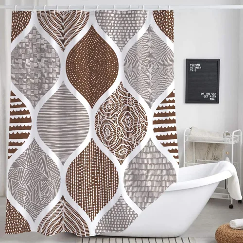 Miniatura 14 de JAWO Cortina de ducha gris retro bohemia de tela geométrica para decoración de baño, estilo bohemio, moderno, abstracto, cachemira, accesorios