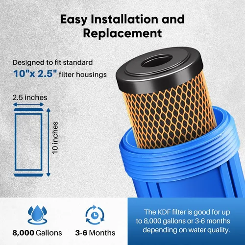 Miniatura 6 de Cartucho de filtro de agua de carbono CTO de 1 micrón, 2.5 x 10 pulgadas, repuesto para sistema de filtro de agua debajo del fregadero, Dupont