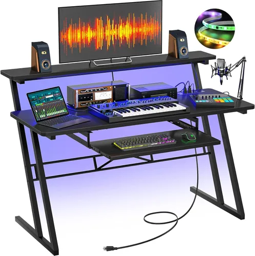 Miniatura 9 de Escritorio de producción de estudio de música Armocity - Escritorio de estudio de grabación para productor con toma de corriente, estación