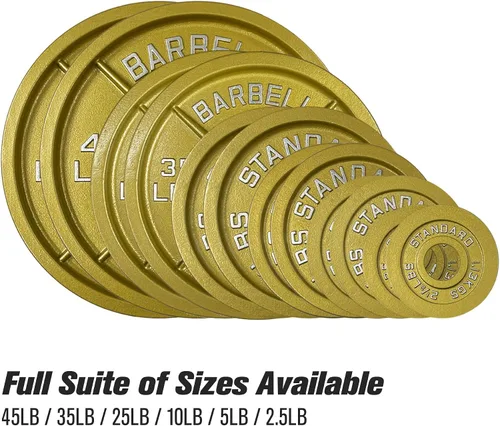 Miniatura 4 de Placas de acero olímpico con acabado dorado - Pares y juegos de barra estándar de 2 pulgadas en oro premium para levantamiento de pesas
