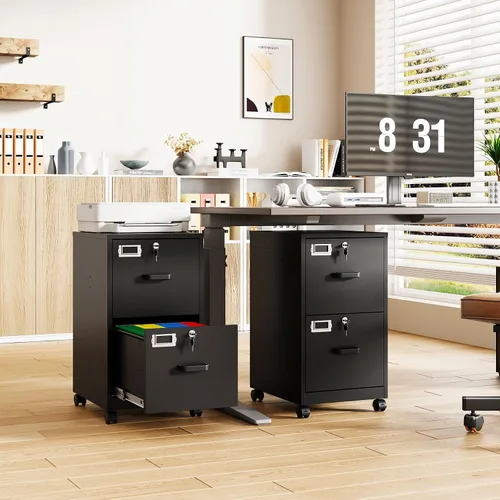Miniatura 2 de Archivador de 2 cajones con cerradura, archivador vertical móvil para colgar carpetas tamaño A4/carta/legal, debajo del escritorio, pequeños