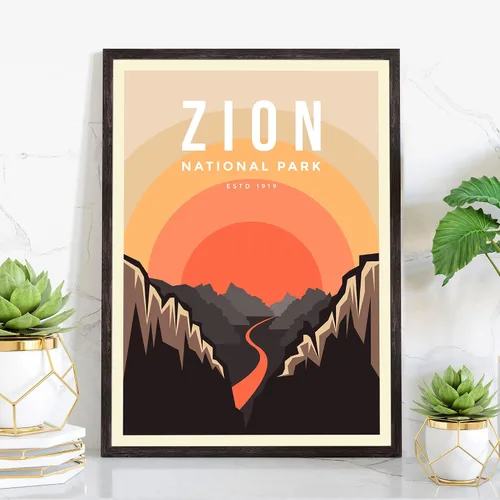 Miniatura 2 de Póster del Parque Nacional Zion, impresiones artísticas de pared de los parques nacionales Zion, póster de viaje retro de Utah, pósteres vintage