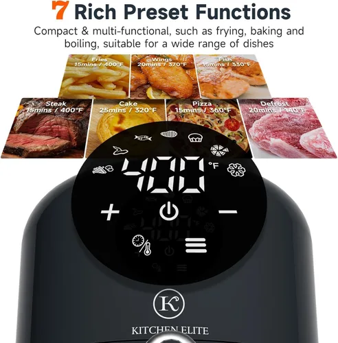 Miniatura 2 de Kitchen Elite® Freidora de aire compacta, freidora de aire digital pequeña 7 en 1, más del 90% menos aceite, cesta antiadherente y apta