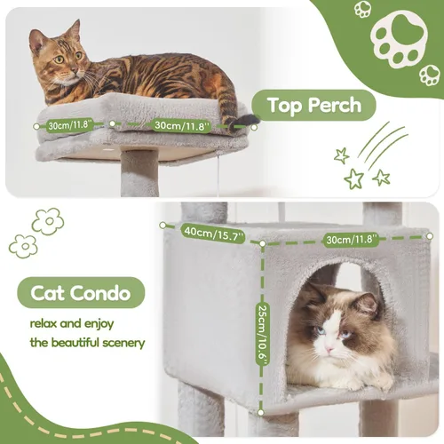 Miniatura 3 de Taoqimiao MS042W - Árbol para gatos, torre grande para gatos de 66 pulgadas con postes rascadores, lujosa plataforma grande para gatos grandes