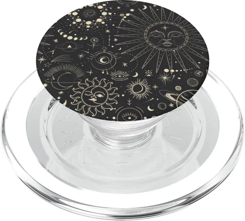 Miniatura 8 de PopSockets intercambiables con diseño de estrellas espaciales astrológicas y luna, color negro