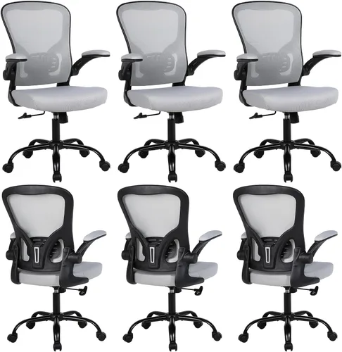 Miniatura 17 de Flysky Juego de 10 sillas ergonómicas de escritorio para oficina en casa, soporte lumbar, silla giratoria de malla transpirable para computadora