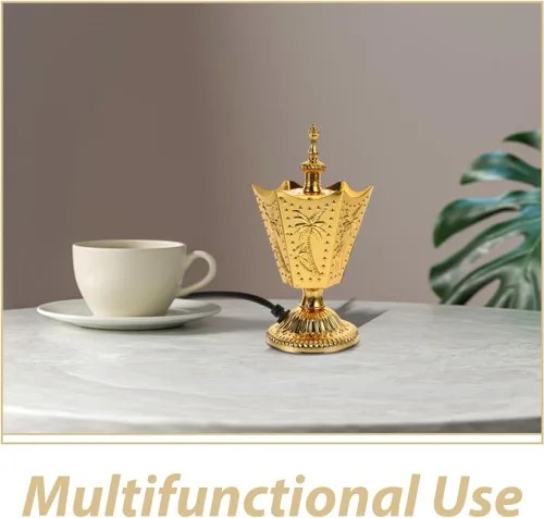 Miniatura 7 de ABOOFAN Quemador eléctrico de incienso de metal, 6.6 pulgadas, estilo de Oriente Medio, estufa de incienso portátil con aroma para yoga, spa