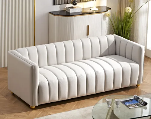 Miniatura 4 de Container Furniture Direct Glam - Sofá Art Deco tapizado de tela con marco de madera maciza de 82.7 pulgadas para sala de estar, oficina, Marfil