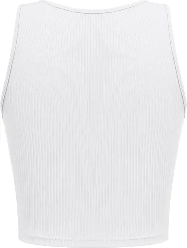 Miniatura 7 de Ekouaer Camiseta corta sin mangas con cuello en V para mujer, ajustada, color blanco