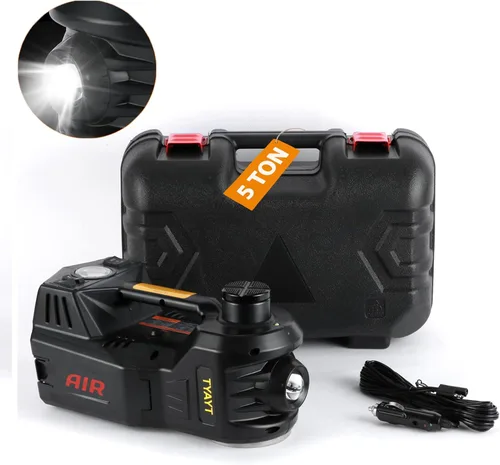 Miniatura 13 de TYAYT Kit de gato eléctrico para automóvil, gato hidráulico de 5 toneladas con bomba inflable incorporada, gato portátil de 12 V con luz LED