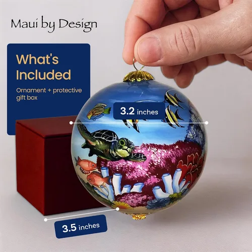 Miniatura 4 de Adorno coleccionable de tortugas marinas hawaianas coleccionables, pintado a mano desde el interior del cristal TA/H 2-Multicolor
