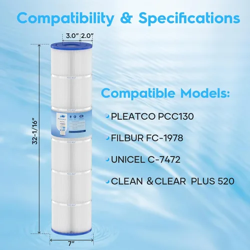 Miniatura 2 de Cartuchos de filtro de piscina CCP520 de repuesto para Pentair CCP520, PCC130, R173578, Unicel C-7472, Filbur FC-1978, FC-6475, 4 x 130 pies