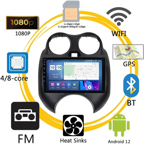 Miniatura 2 de Android 12 estéreo para coche para Nissan marzo 2010-2013 9 pulgadas HD pantalla táctil capacitiva multimedia radio, con Bluetooth, USB, Fm, GPS Navi