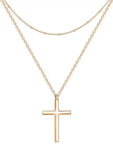 Miniatura 12 de Ovian Collar de cruz lateral para mujer, chapado en oro de 18 quilates, acero inoxidable, gargantilla religiosa cristiana
