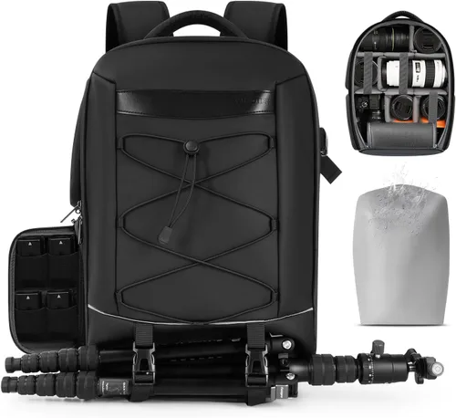 Mochila para cámara, bolsa para cámara DSLR SLR para fotógrafos compatible con Sony/Canon/Nikon/DJI Mavic Drone, cubierta impermeable para lluvia,