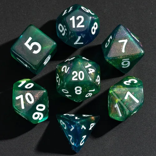 Miniatura 10 de Juego de dados DND de 7 dados poliédricos con una bolsa de dados de cuero, juego de dados D&D para juegos de mesa RPG (negro)