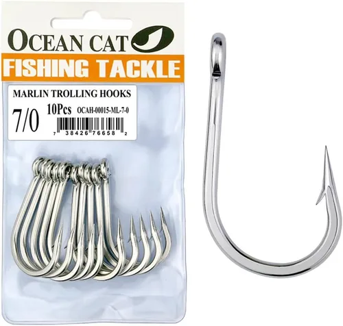 OCEAN CAT Anzuelo de pesca clásico de acero inoxidable con púas de punto de desplazamiento de pulpo, círculo, anzuelos de pesca para pesca de agua