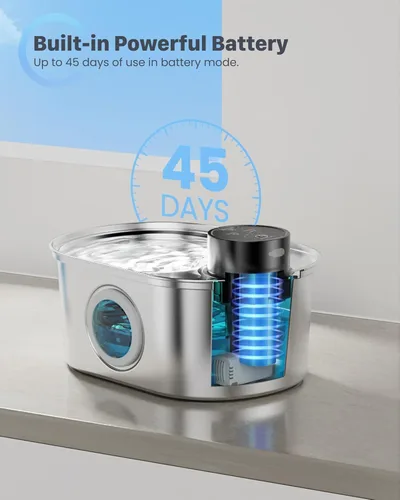 Miniatura 2 de Fuente de agua inalámbrica para gatos: fuente para mascotas de acero inoxidable operada por pilas, dispensador automático de agua inalámbrico