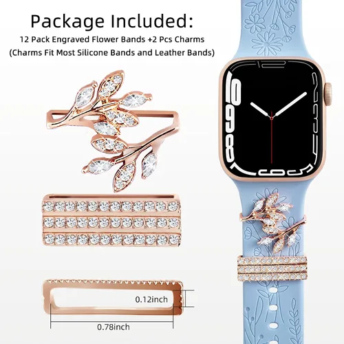 Miniatura 3 de Paquete de 3 bandas grabadas con flores silvestres compatibles con Apple Watch Band de 1.81 pulgadas, 1.57 pulgadas, 1.49 pulgadas, 1.61 pulgadas